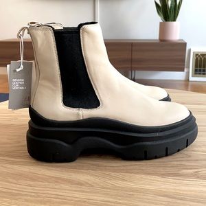 H&M White Leather Platform Boots